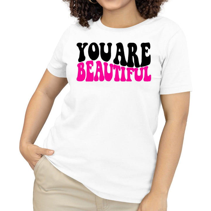 Womens T-shirt you are Beautiful Retro Wavy Pink Black Inspiration