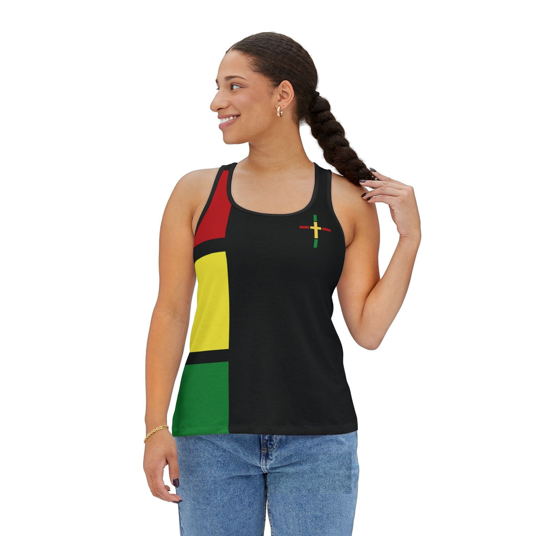 Womens Tank Top - Black Red Yellow Green Stripes - Tank Top