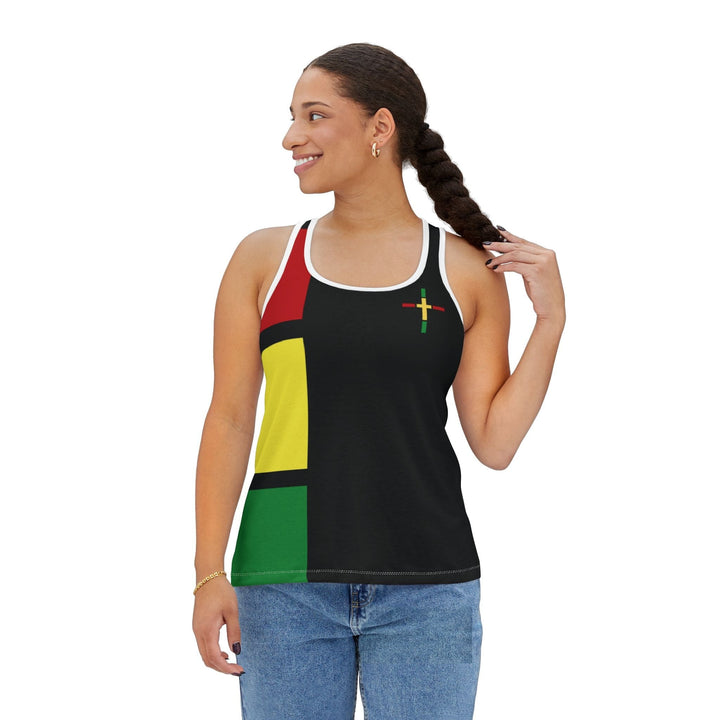 Womens Tank Top - Black Red Yellow Green Stripes - Tank Top