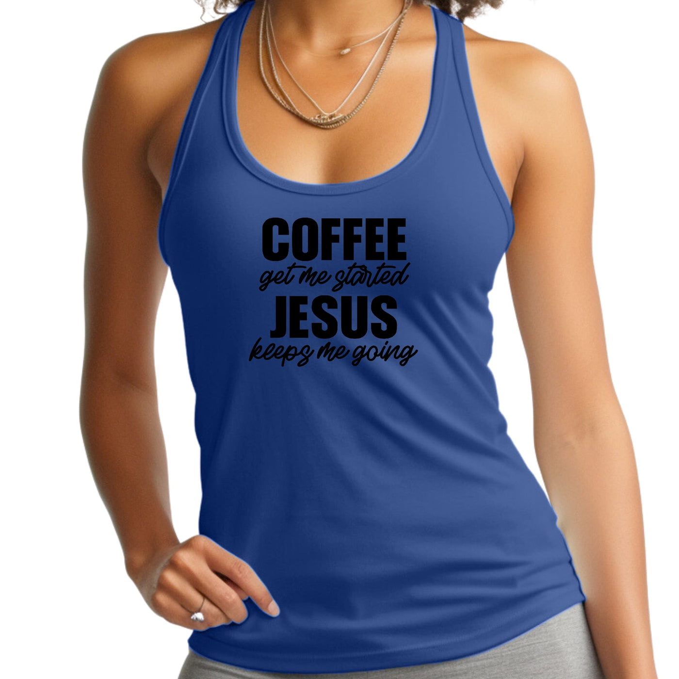 Womens Tank Top Fitness Shirt Coffee Get Me Started Jesus Keeps Me - Womens