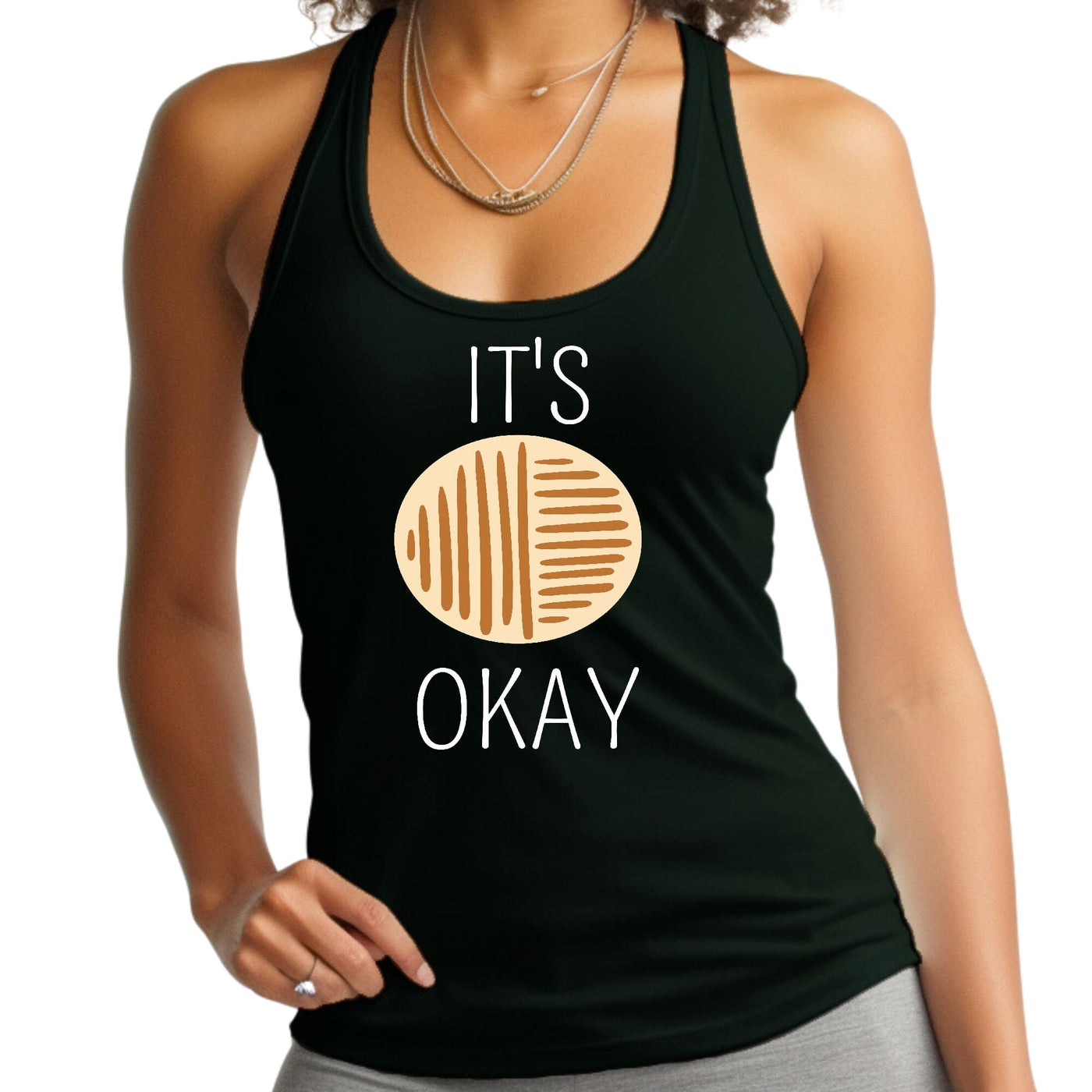 Womens Tank Top Fitness Shirt Say It Soul Its Okay White And Brown - Womens