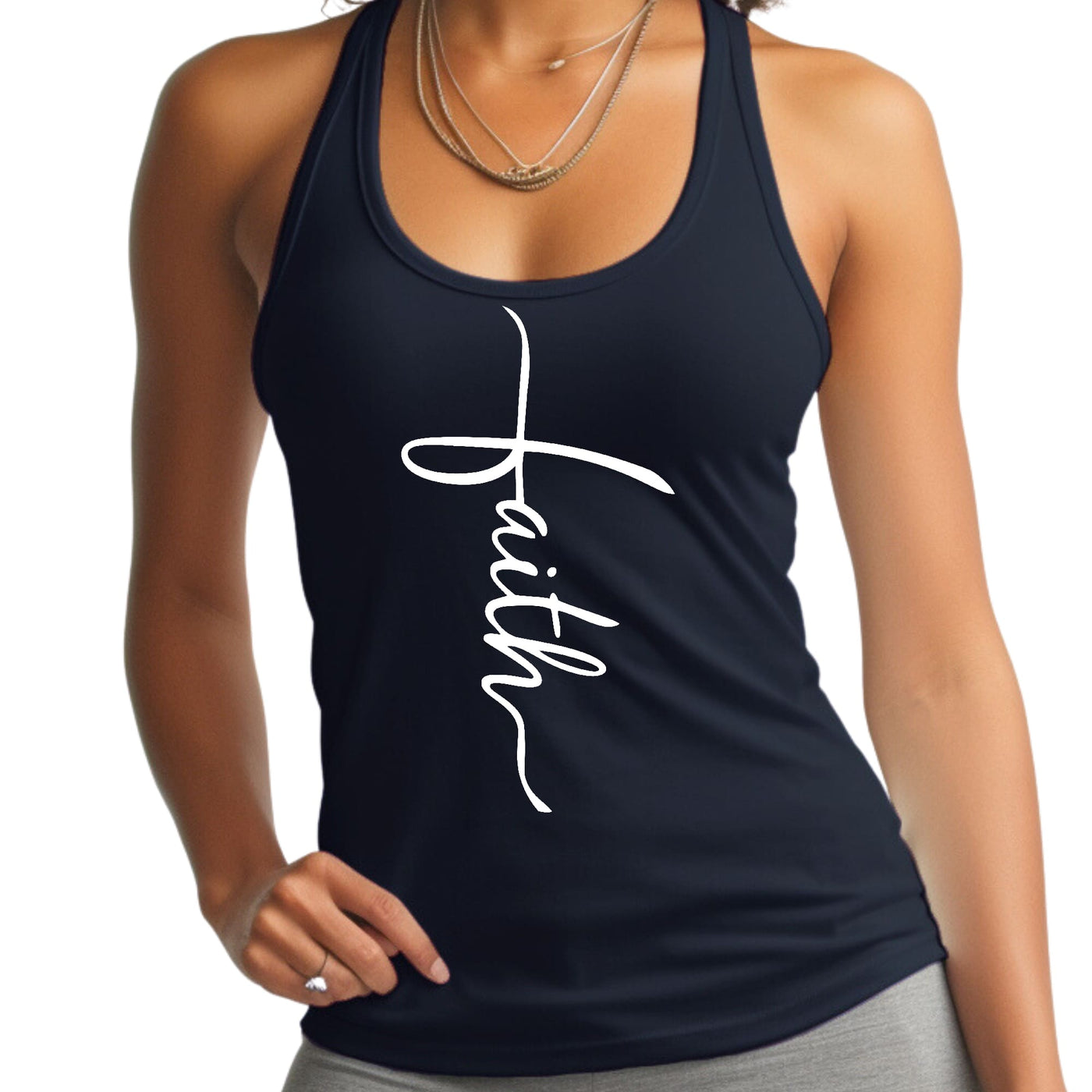 Womens Tank Top Fitness T - shirt Faith Script Cross Illustration - Tops