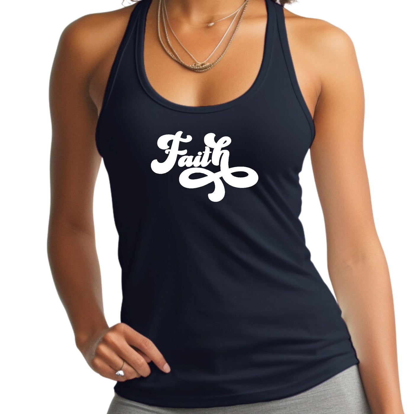 Womens Tank Top Fitness T - shirt Faith Script Illustration - Tops