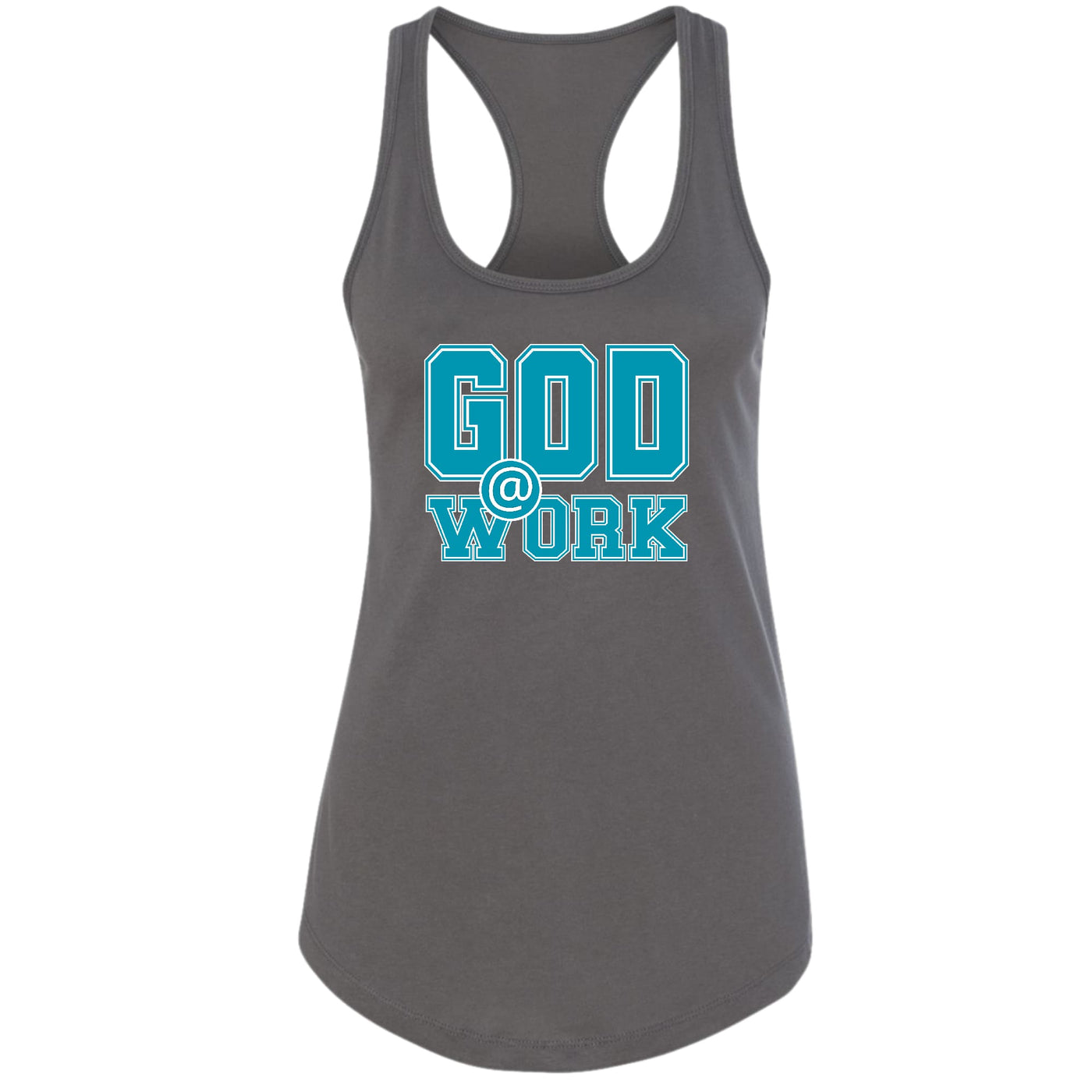 Womens Tank Top Fitness T-shirt God @ Work Blue Green And White Print - Womens
