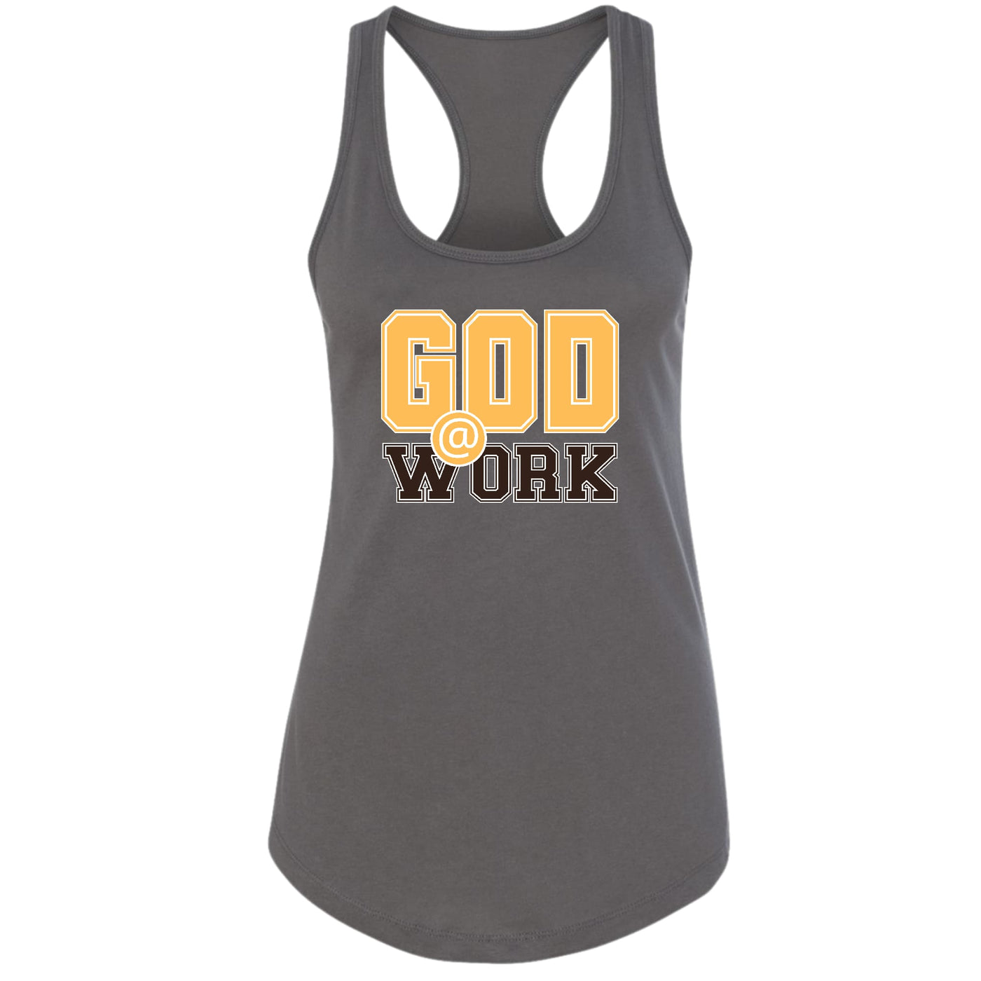 Womens Tank Top Fitness T-shirt God @ Work Golden Yellow And Brown - Womens