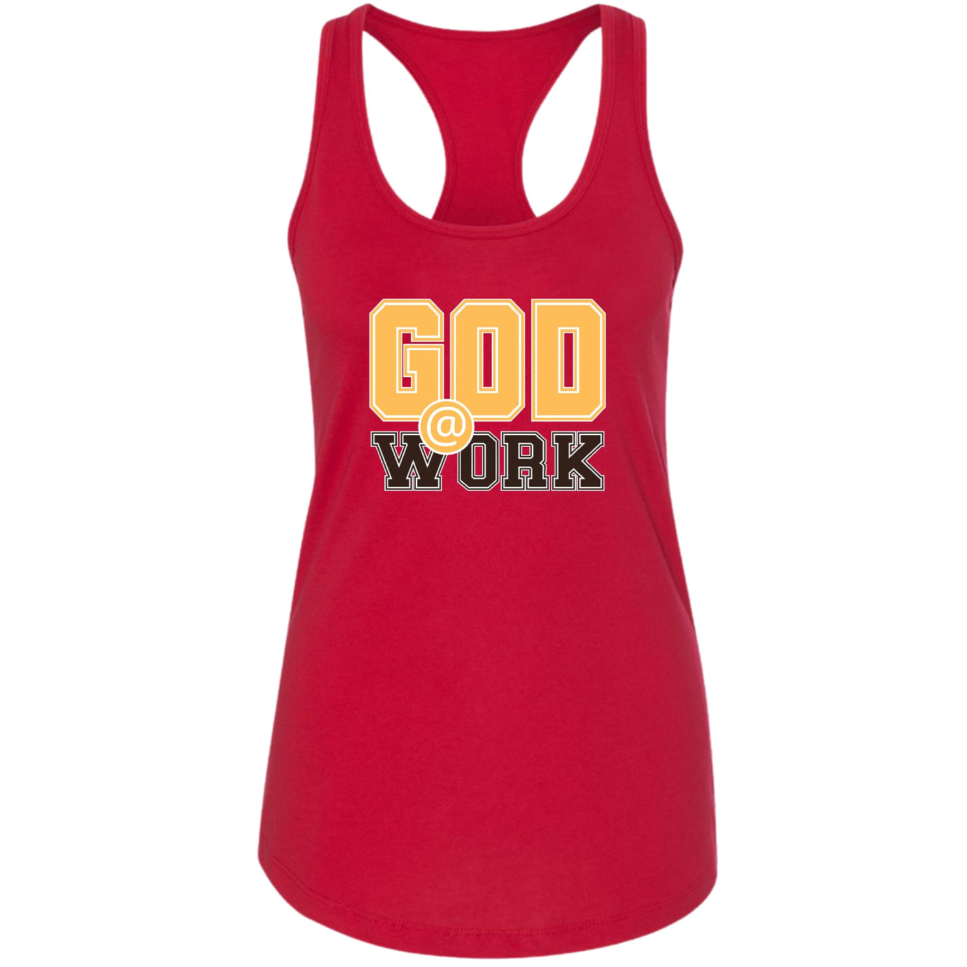 Womens Tank Top Fitness T-shirt God @ Work Golden Yellow And Brown - Womens