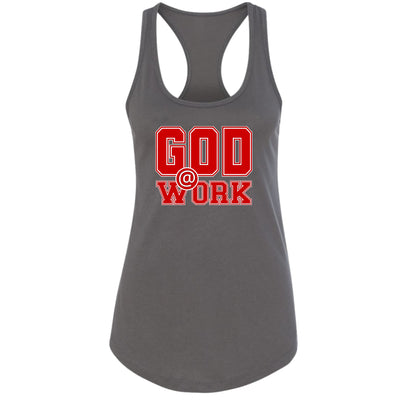 Womens Tank Top Fitness T-shirt God @ Work Red And White Print - Womens | Tank