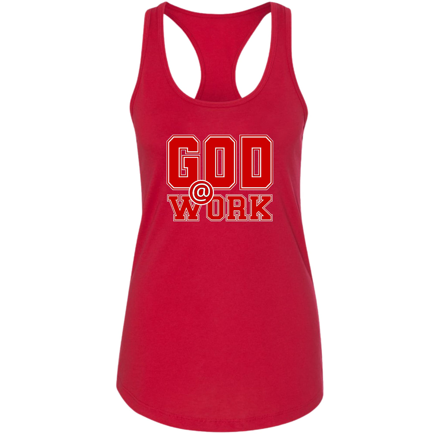 Womens Tank Top Fitness T-shirt God @ Work Red And White Print - Womens | Tank