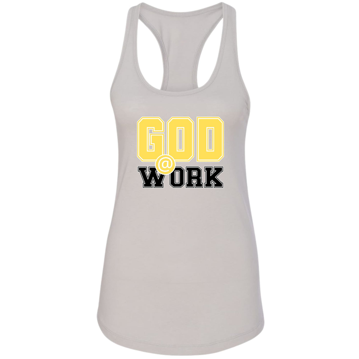 Womens Tank Top Fitness T-shirt God @ Work Yellow And Black Print - Womens