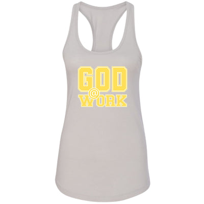 Womens Tank Top Fitness T-shirt God @ Work Yellow And White Print - Womens