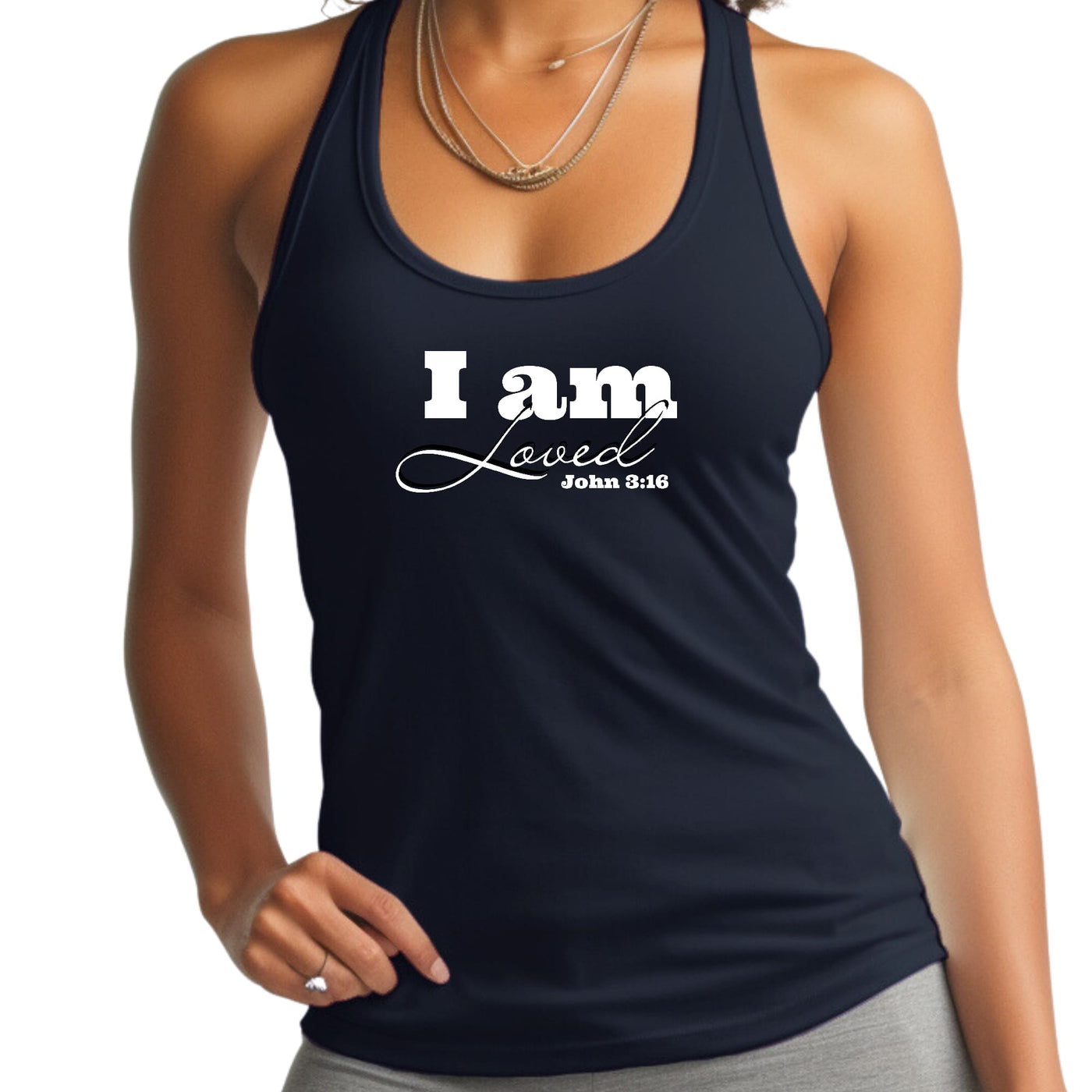 Womens Tank Top Fitness T-shirt i Am Loved - John 3:16 Illustration - Womens