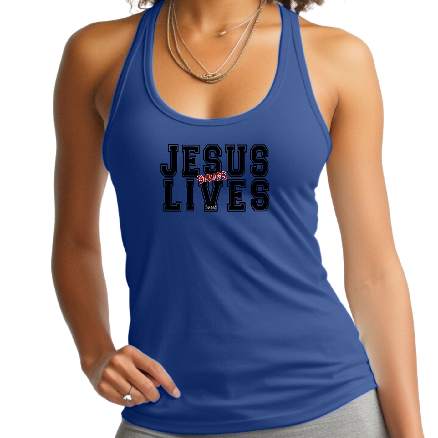 Womens Tank Top Fitness T - shirt Jesus Saves Lives Black Red - Tops