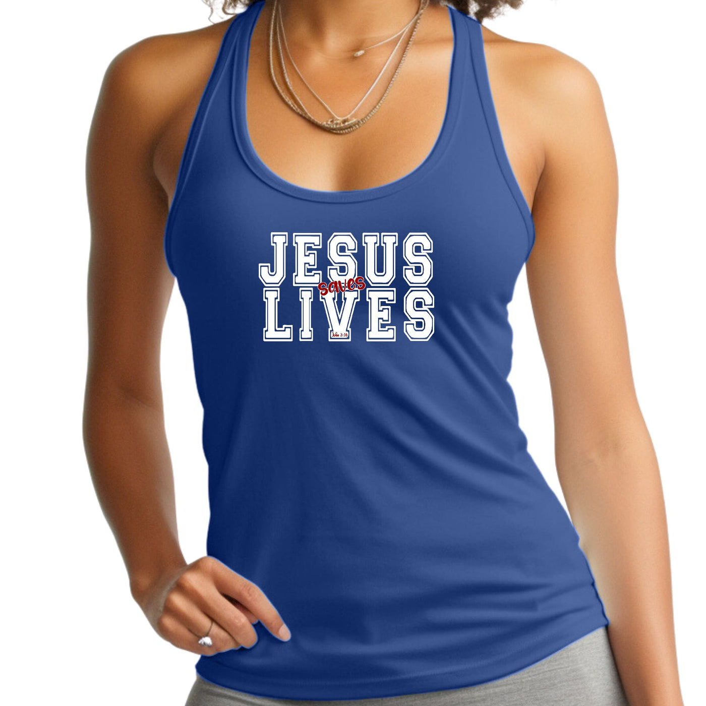 Womens Tank Top Fitness T - shirt Jesus Saves Lives White Red - Tops