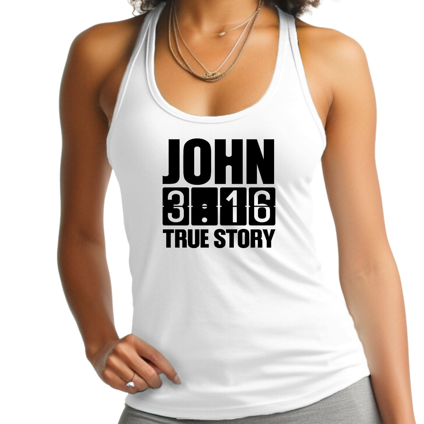 Womens Tank Top Fitness T - shirt John 3:16 True Story Print - Tops