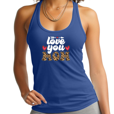 Womens Tank Top Fitness T - shirt Love You Mom Leopard Print - Tops