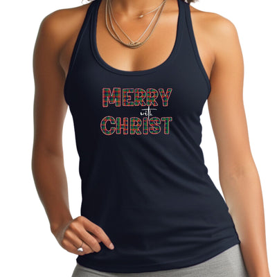 Womens Tank Top Fitness T - shirt Merry With Christ Red And Green - Tops