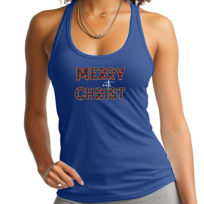 Womens Tank Top Fitness T - shirt Merry With Christ Red And Green - Tops