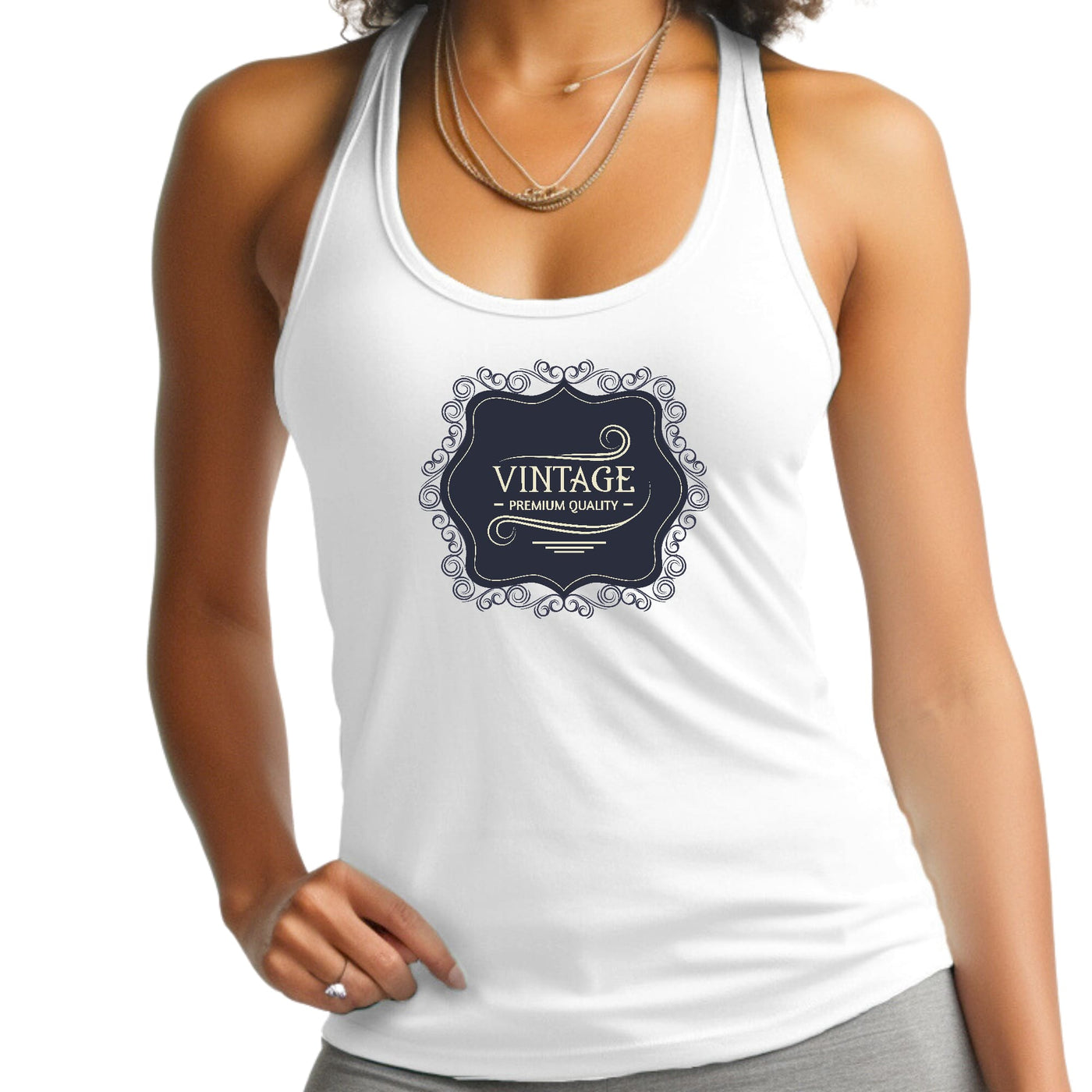 Womens Tank Top Fitness T - shirt Vintage Premium Quality Black Beige - Tops