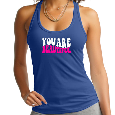 Womens Tank Top Fitness T - shirt You Are Beautiful Pink White - Tops