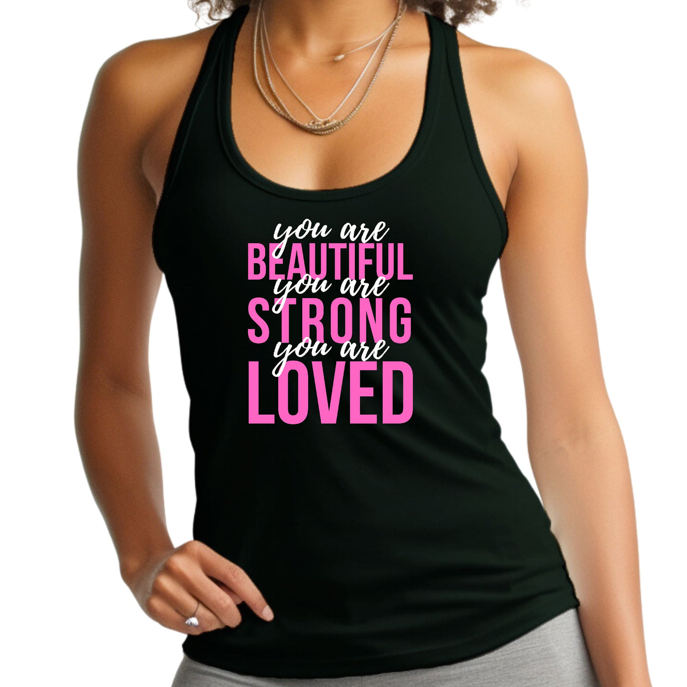 Womens Tank Top Fitness T - shirt You Are Beautiful Strong Loved - Tops