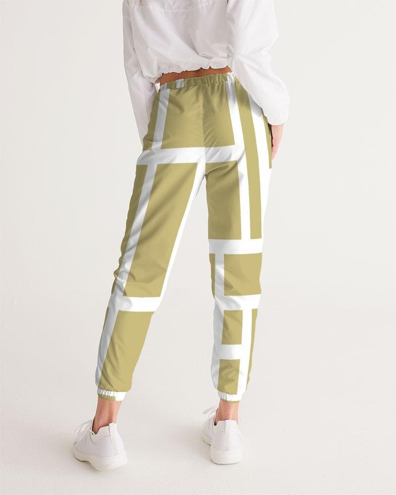 Womens Track Pants - Beige and White Block Grid Sports Pants - Womens | Pants