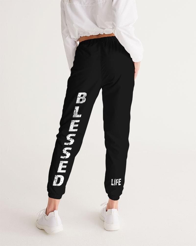 Womens Track Pants - Black and White Blessed Graphic Sports Pants