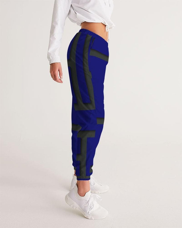 Womens Track Pants - Blue & Black Geometric Sports Pants - Womens | Pants