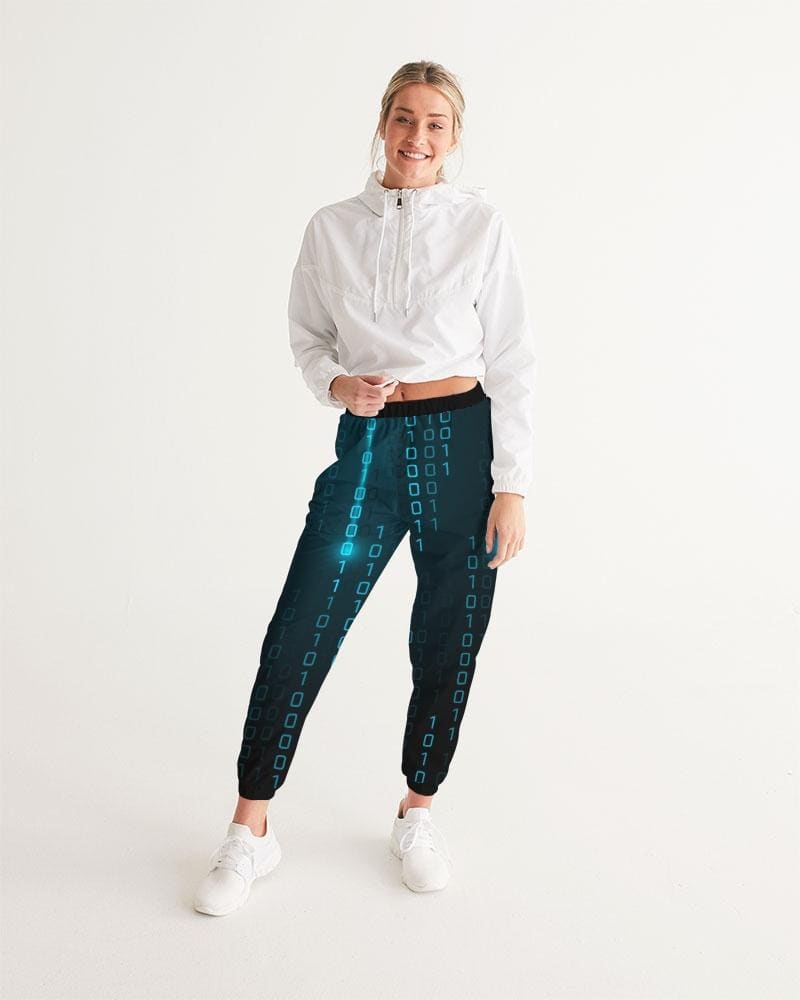 Womens Track Pants - Blue Digital Code Graphic Sports Pants - Womens | Pants