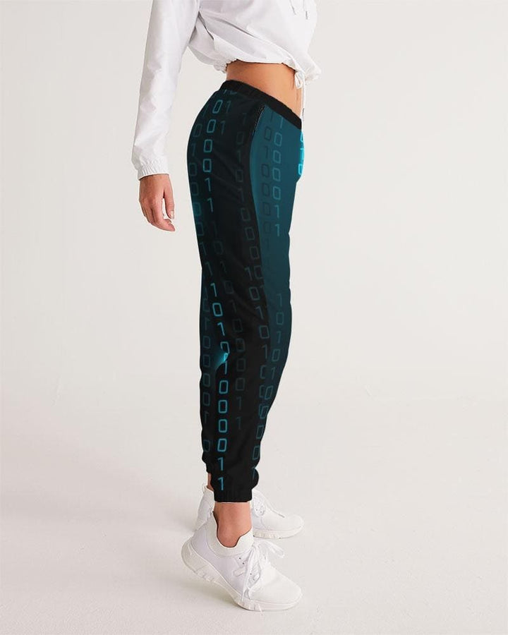 Womens Track Pants - Blue Digital Code Graphic Sports Pants - Womens | Pants