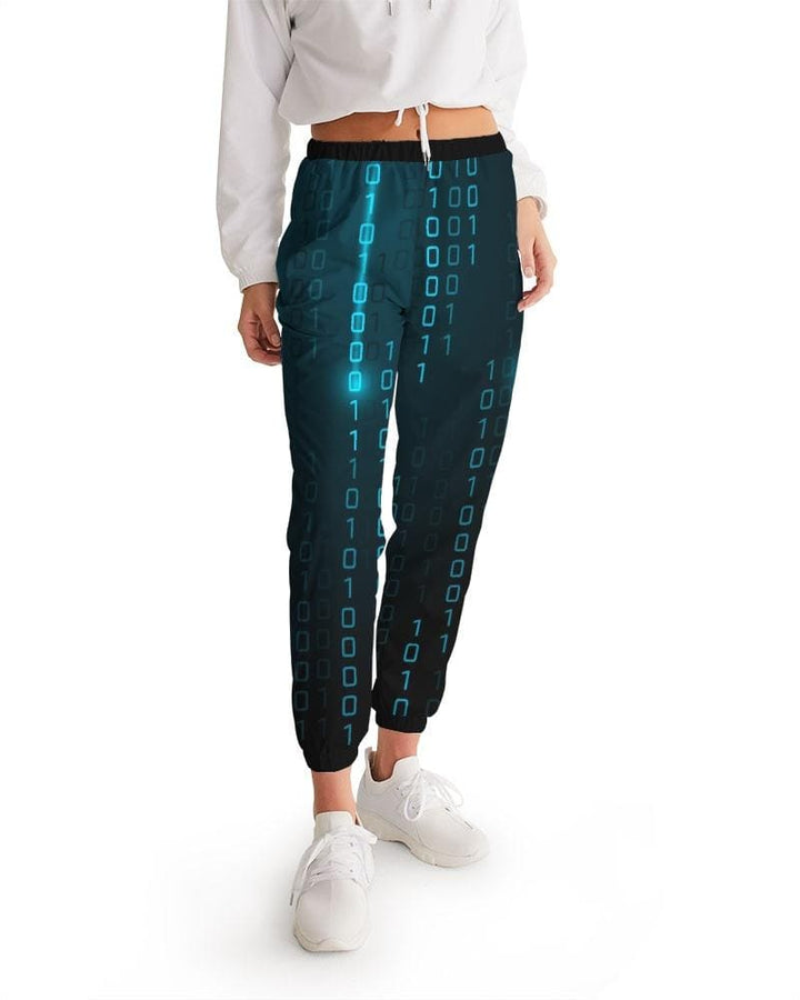 Womens Track Pants - Blue Digital Code Graphic Sports Pants - Womens | Pants