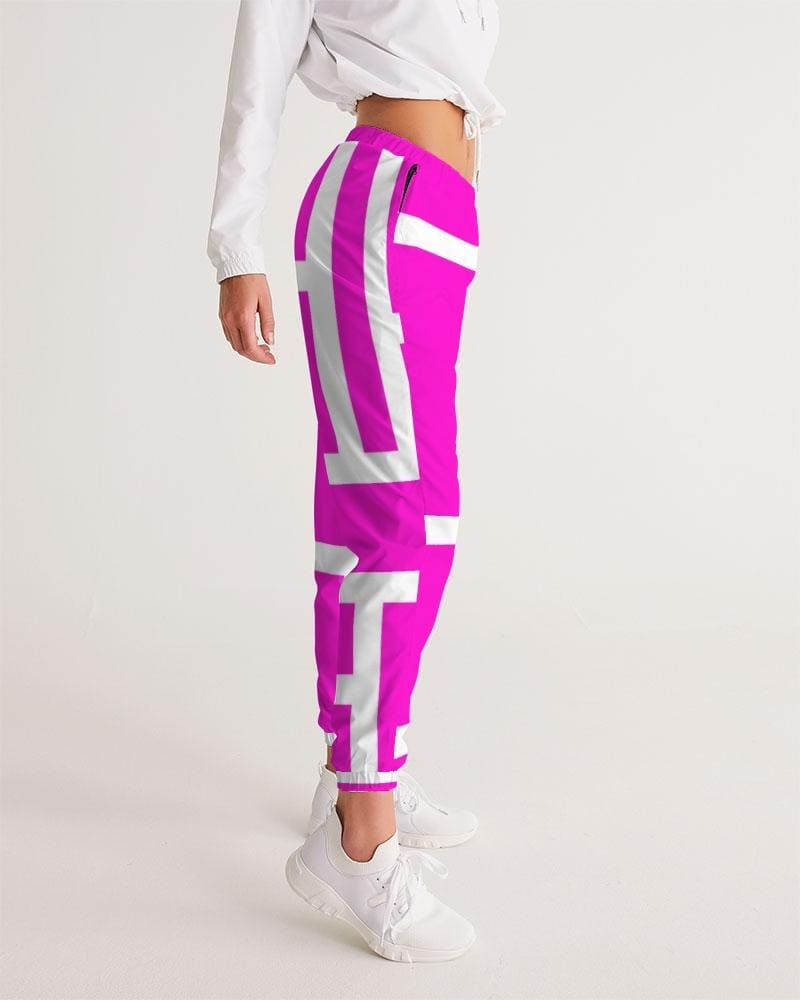 Womens Track Pants - Pink & White Block Grid Graphic Sports Pants - Womens