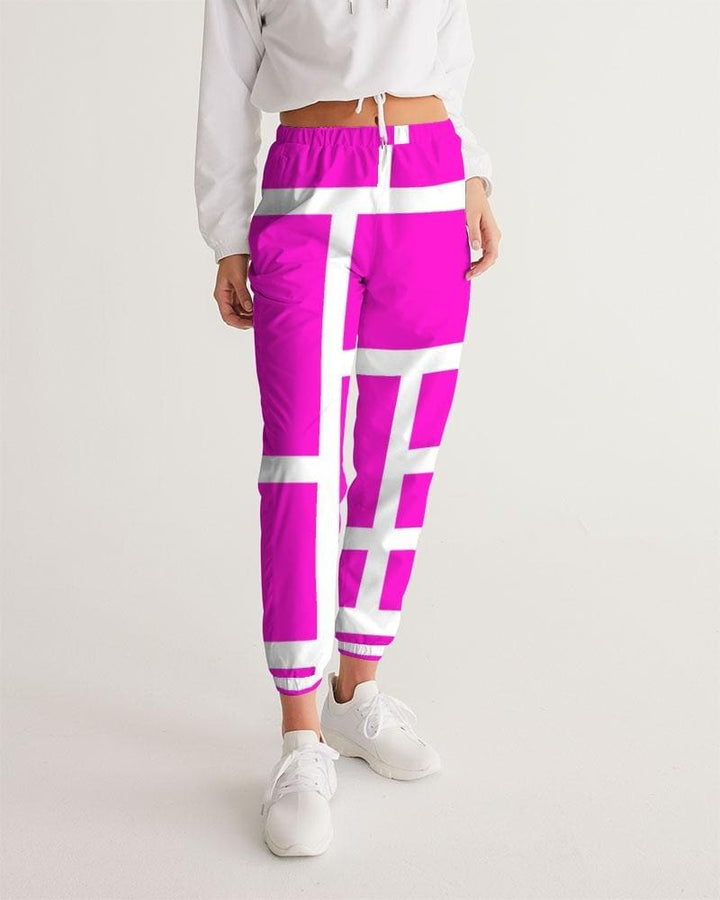 Womens Track Pants - Pink & White Block Grid Graphic Sports Pants - Womens