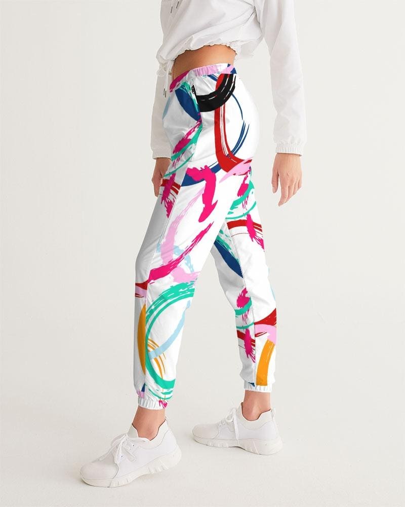 Womens Track Pants - White Multicolor Circular Graphic Sports Pants - Womens