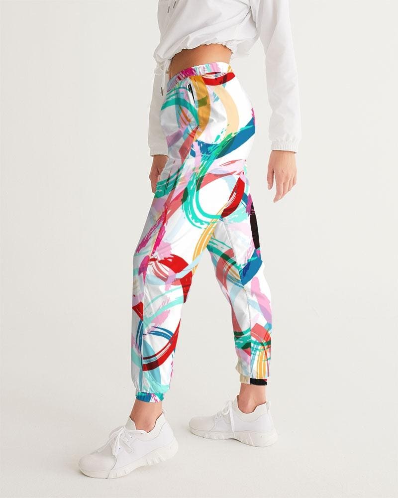 Womens Track Pants - White Multicolor Circular Graphic Sports Pants - Womens