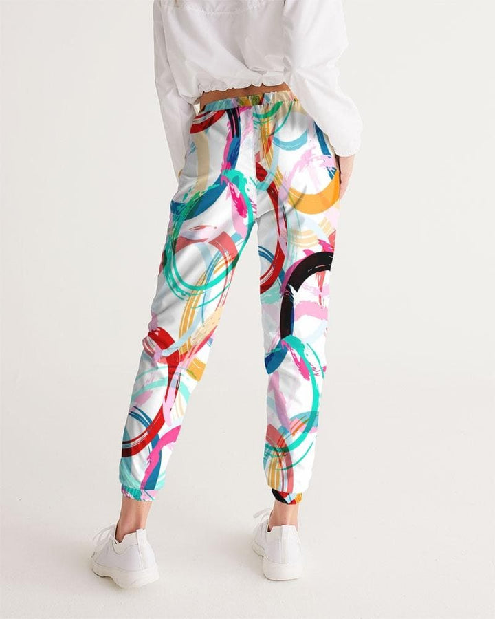 Womens Track Pants - White Multicolor Circular Graphic Sports Pants - Womens