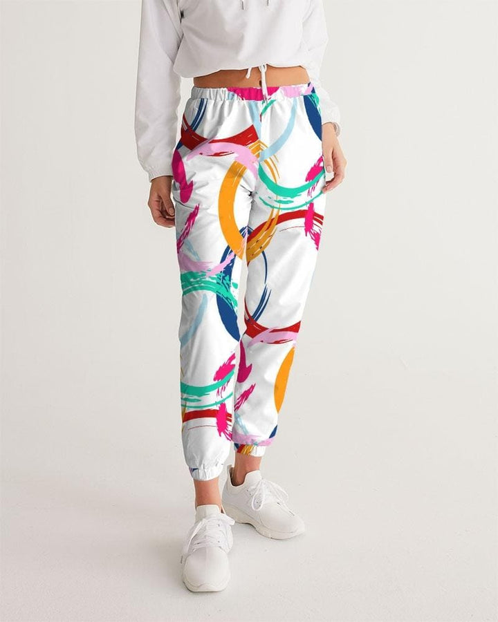 Womens Track Pants - White Multicolor Circular Graphic Sports Pants - Womens