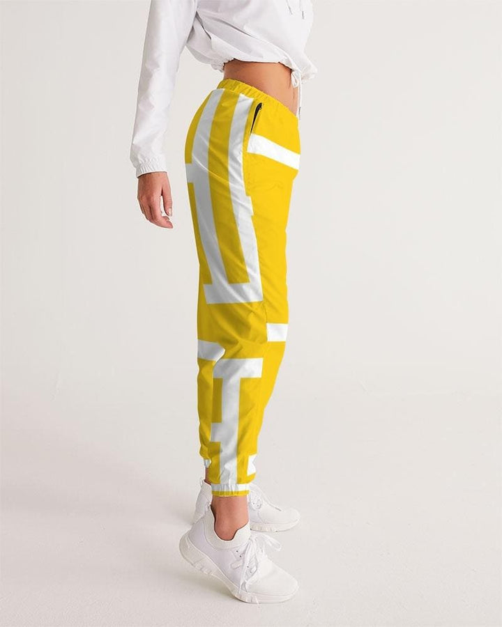 Womens Track Pants - Yellow & White Geometric Graphic Sports Pants - Womens