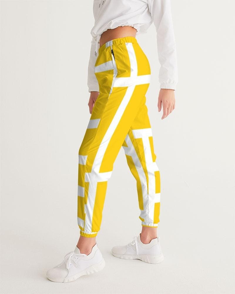 Womens Track Pants - Yellow & White Geometric Graphic Sports Pants - Womens