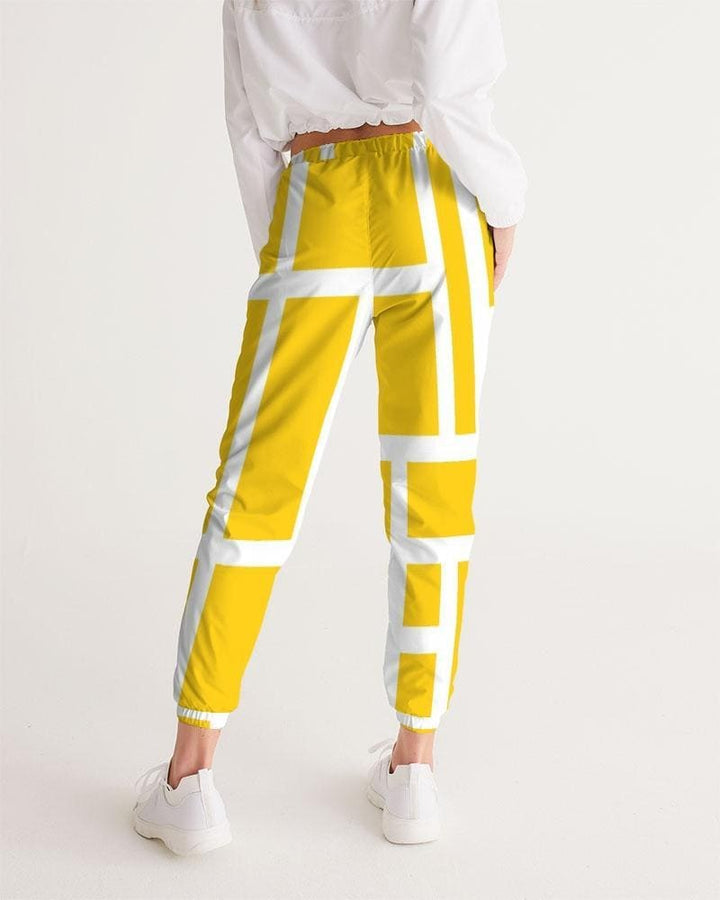 Womens Track Pants - Yellow & White Geometric Graphic Sports Pants - Womens