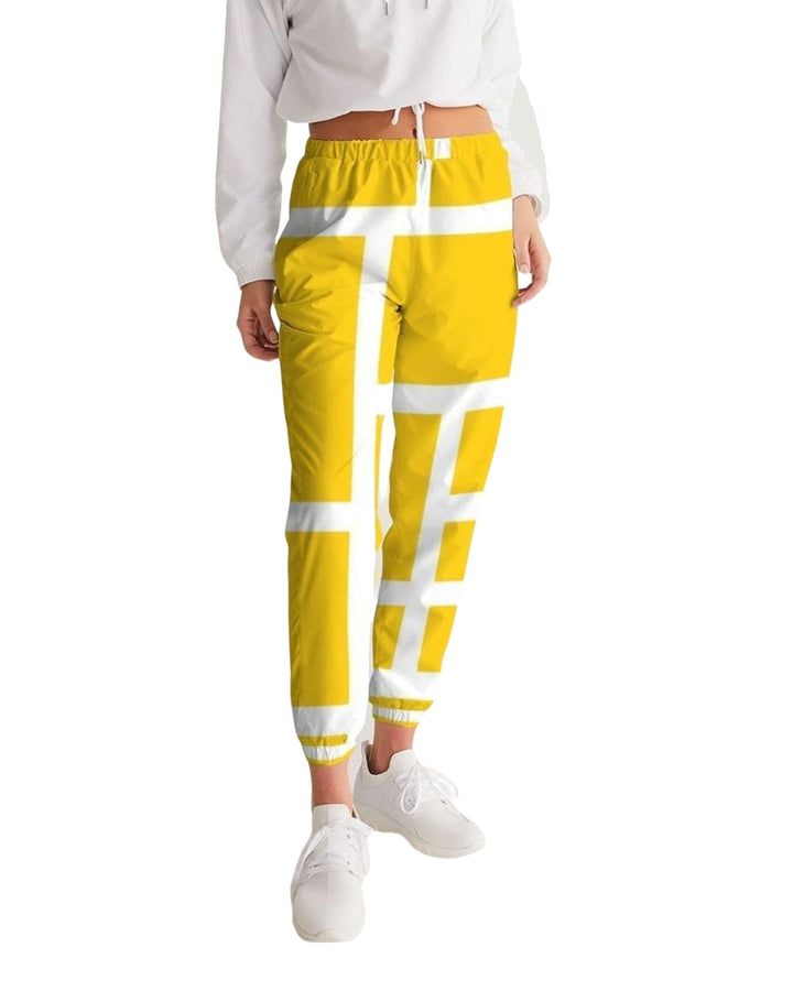 Womens Track Pants - Yellow & White Geometric Graphic Sports Pants - Womens