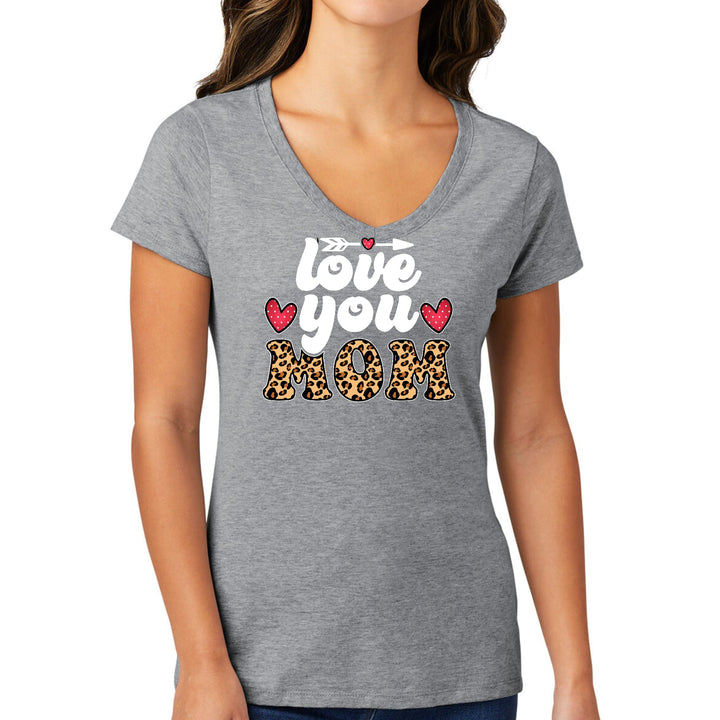 Womens V-neck Graphic T-shirt Love you Mom Leopard Print - Womens | T-Shirts