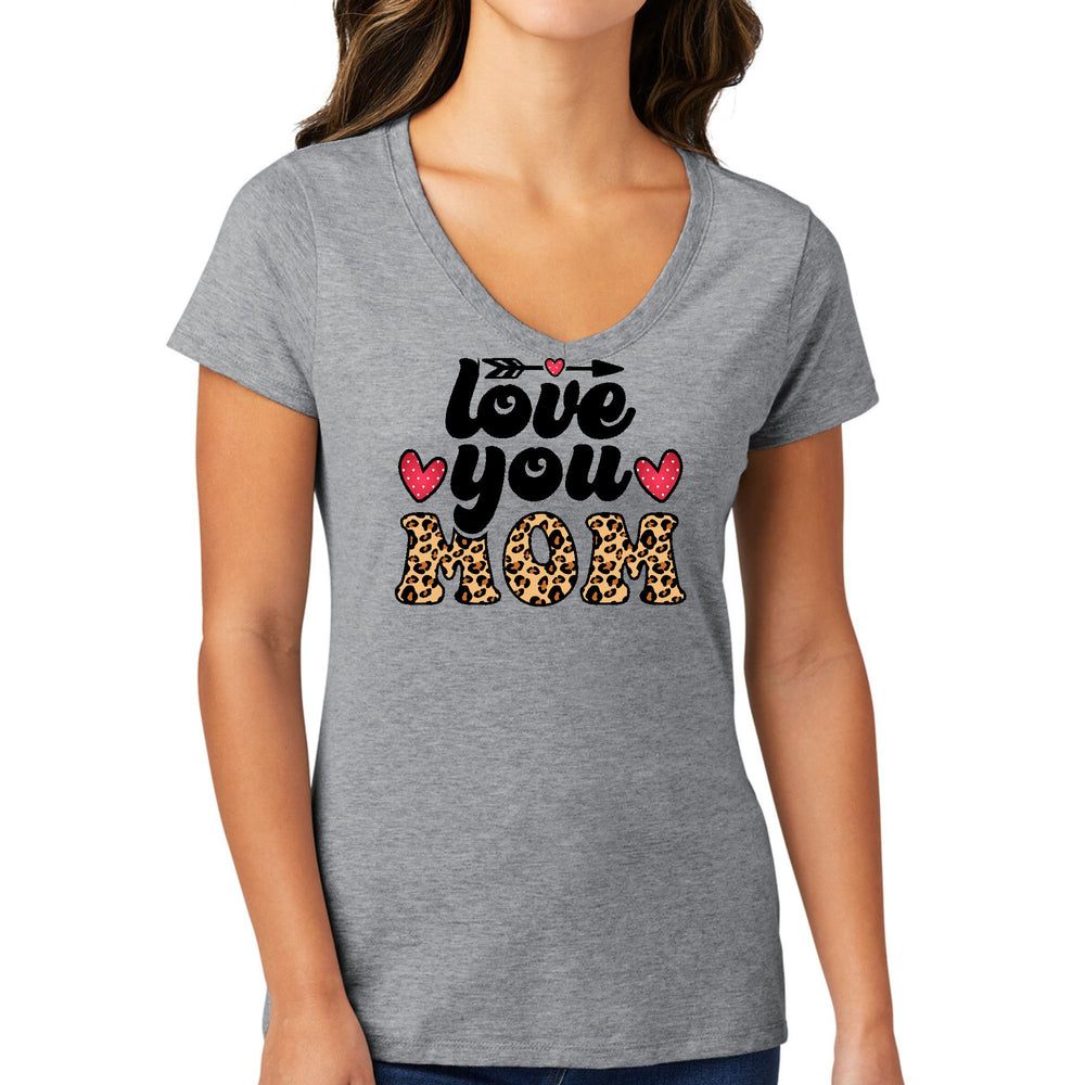 Womens V-neck Graphic T-shirt Love you Mom Leopard Print - Womens | T-Shirts