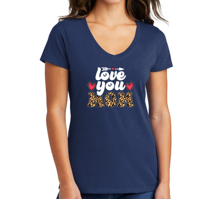 Womens V - neck Graphic T - shirt Love You Mom Leopard Print - Womens | T