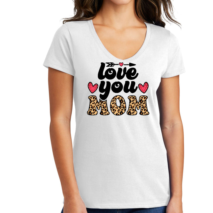 Womens V-neck Graphic T-shirt Love you Mom Leopard Print - Womens | T-Shirts