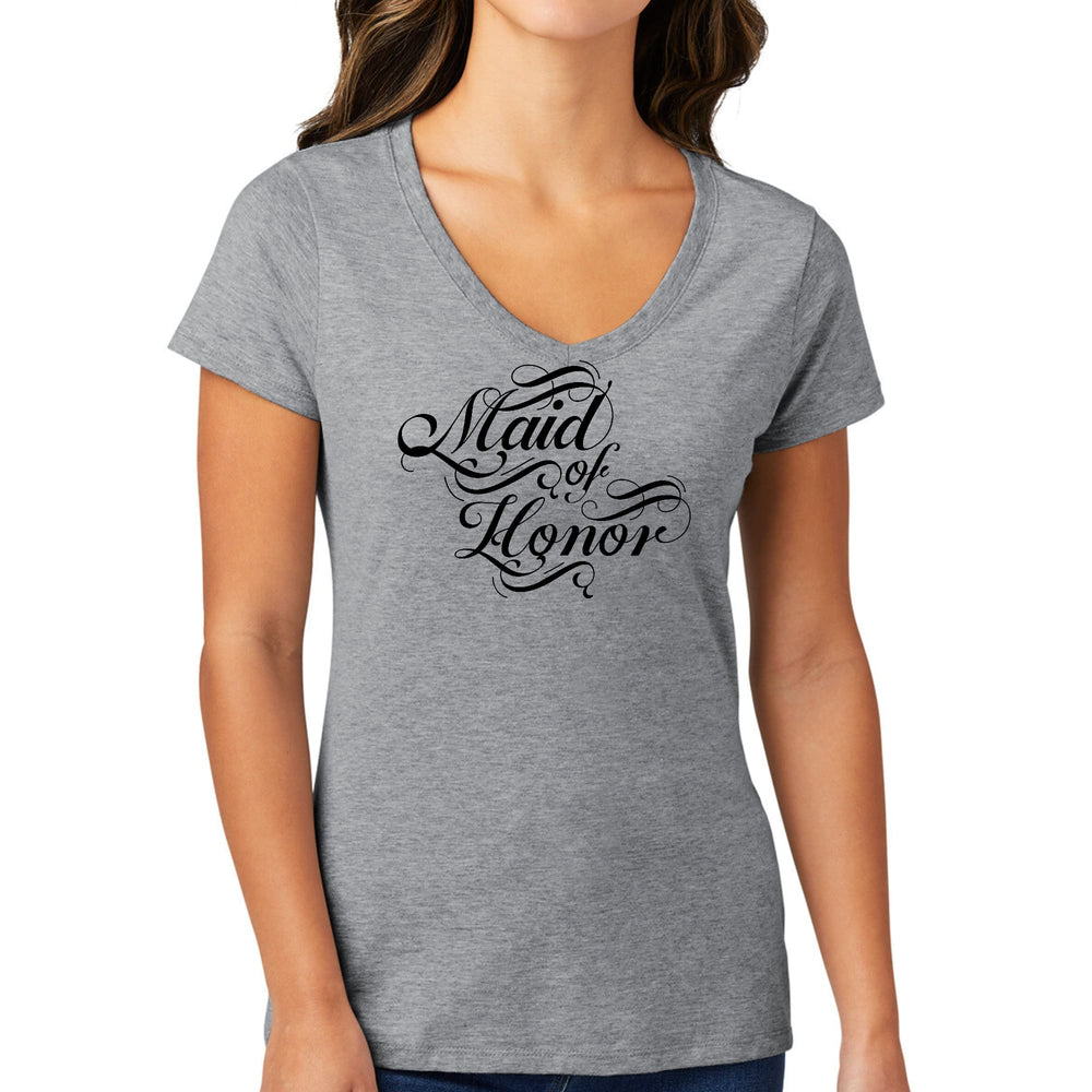 Womens V-neck Graphic T-shirt Maid of Honor Wedding Bridal Party - Womens