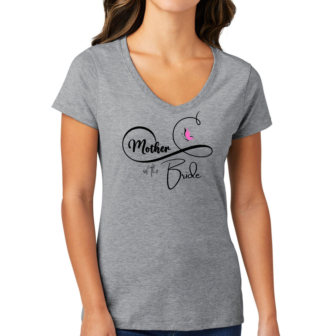 Womens V-neck Graphic T-shirt Mother Of The Bride - Wedding Bridal - Womens
