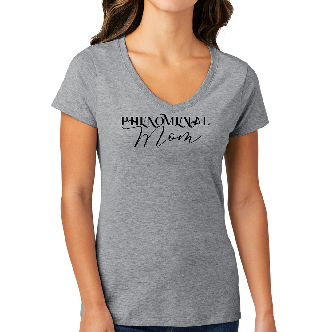 Womens V-neck Graphic T-shirt Phenomenal Mom Black Print - Womens | T-Shirts