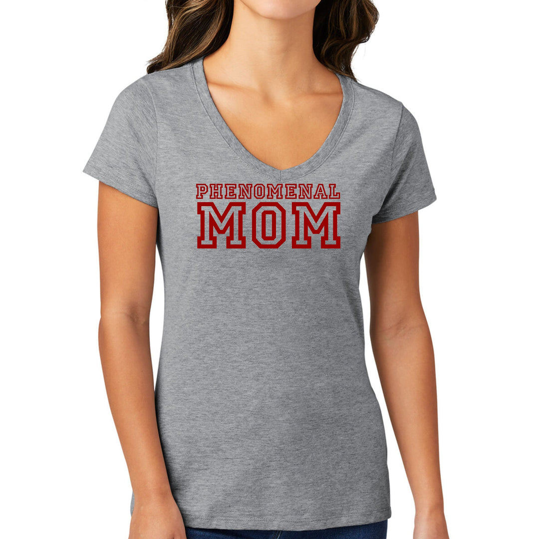 Womens V-neck Graphic T-shirt Phenomenal Mom Red Print - Womens | T-Shirts