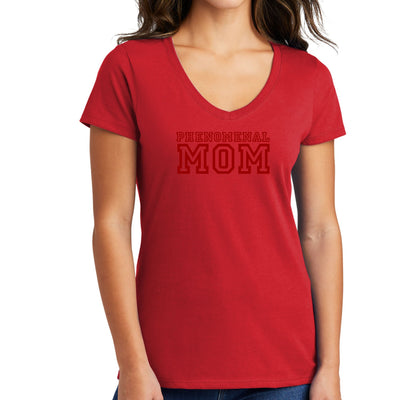 Womens V - neck Graphic T - shirt Phenomenal Mom Red Print - Womens | T
