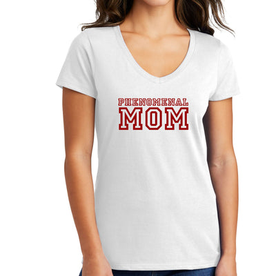 Womens V - neck Graphic T - shirt Phenomenal Mom Red Print - Womens | T